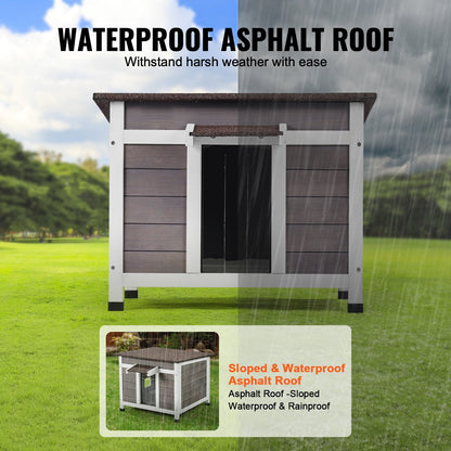 Outdoor Cat House Weatherproof, Feral Cat Shelter for Multiple Cats, Outdoor Wooden Cat Rabbit House with a Window, Open Roof and PVC Door Flaps, 24"L x 21"W x 18"H