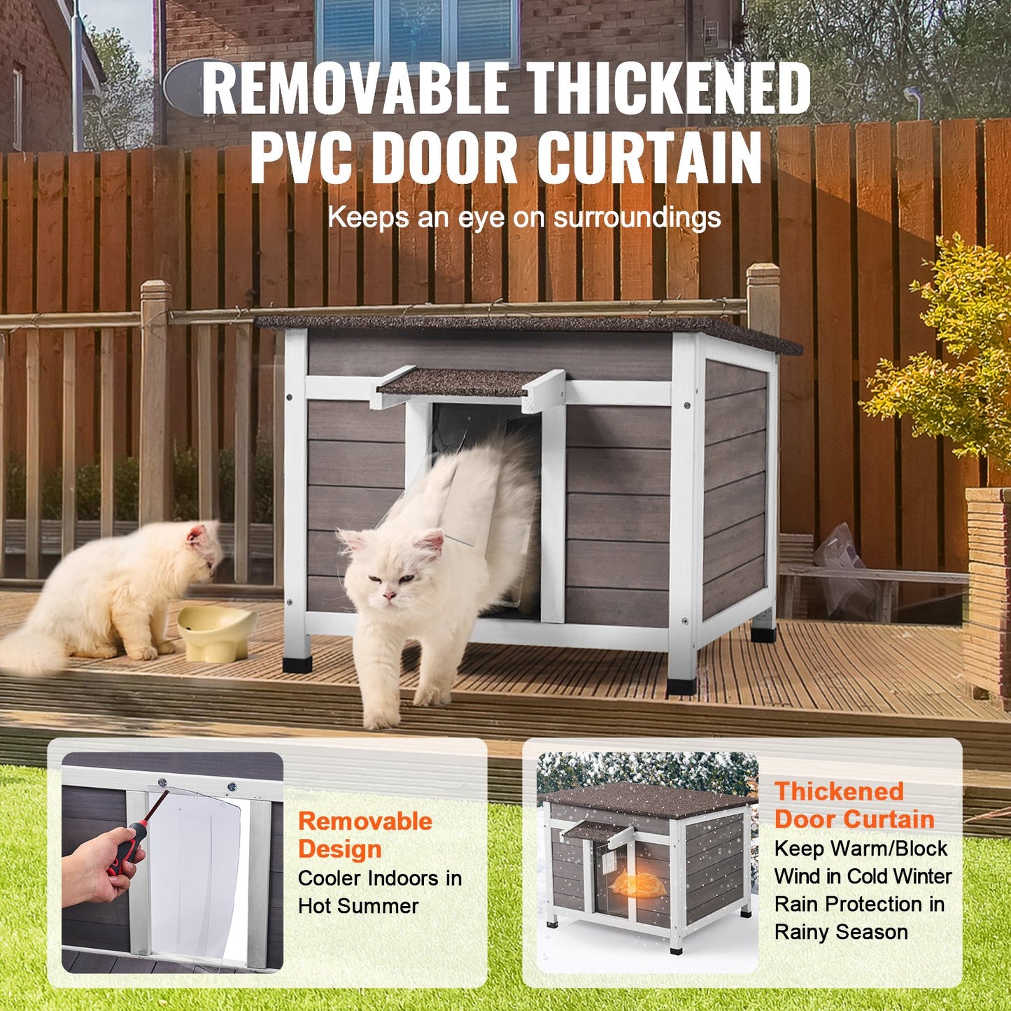 Outdoor Cat House Weatherproof, Feral Cat Shelter for Multiple Cats, Outdoor Wooden Cat Rabbit House with a Window, Open Roof and PVC Door Flaps, 24"L x 21"W x 18"H