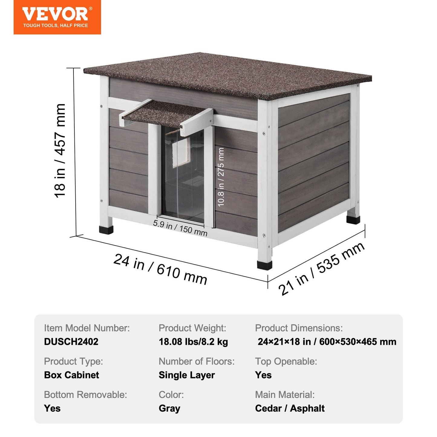 Outdoor Cat House Weatherproof, Feral Cat Shelter for Multiple Cats, Outdoor Wooden Cat Rabbit House with a Window, Open Roof and PVC Door Flaps, 24"L x 21"W x 18"H