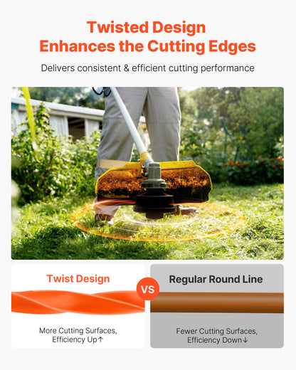 0.095 in 1280 ft String Trimmer Line, Orange Heavy Duty Weed Eater String, Premium Nylon Universal Replacement Trimmer Line Spool with Twisted Design, Suitable for Professional & Homeowner Use