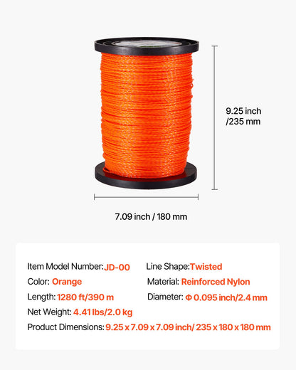 0.095 in 1280 ft String Trimmer Line, Orange Heavy Duty Weed Eater String, Premium Nylon Universal Replacement Trimmer Line Spool with Twisted Design, Suitable for Professional & Homeowner Use