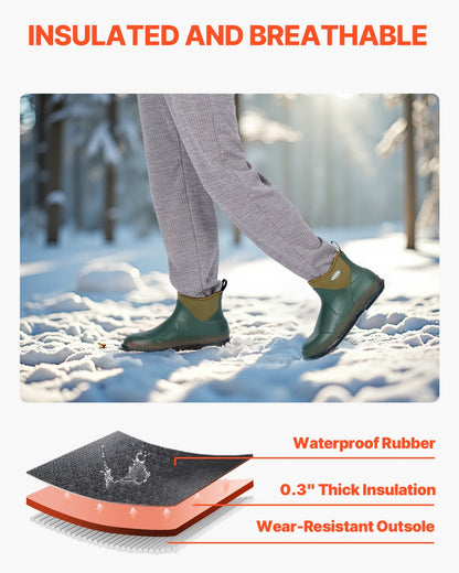 Women's Deck Boots, Waterproof Fishing Rain Boots, Anti-Slip Ankle Rubber Boots, Gardening Insulated Mud Boots, Neoprene Rubber, Lightweight & Durable, for Manufacturing, Farming, Size 9 US