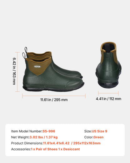 Women's Deck Boots, Waterproof Fishing Rain Boots, Anti-Slip Ankle Rubber Boots, Gardening Insulated Mud Boots, Neoprene Rubber, Lightweight & Durable, for Manufacturing, Farming, Size 9 US