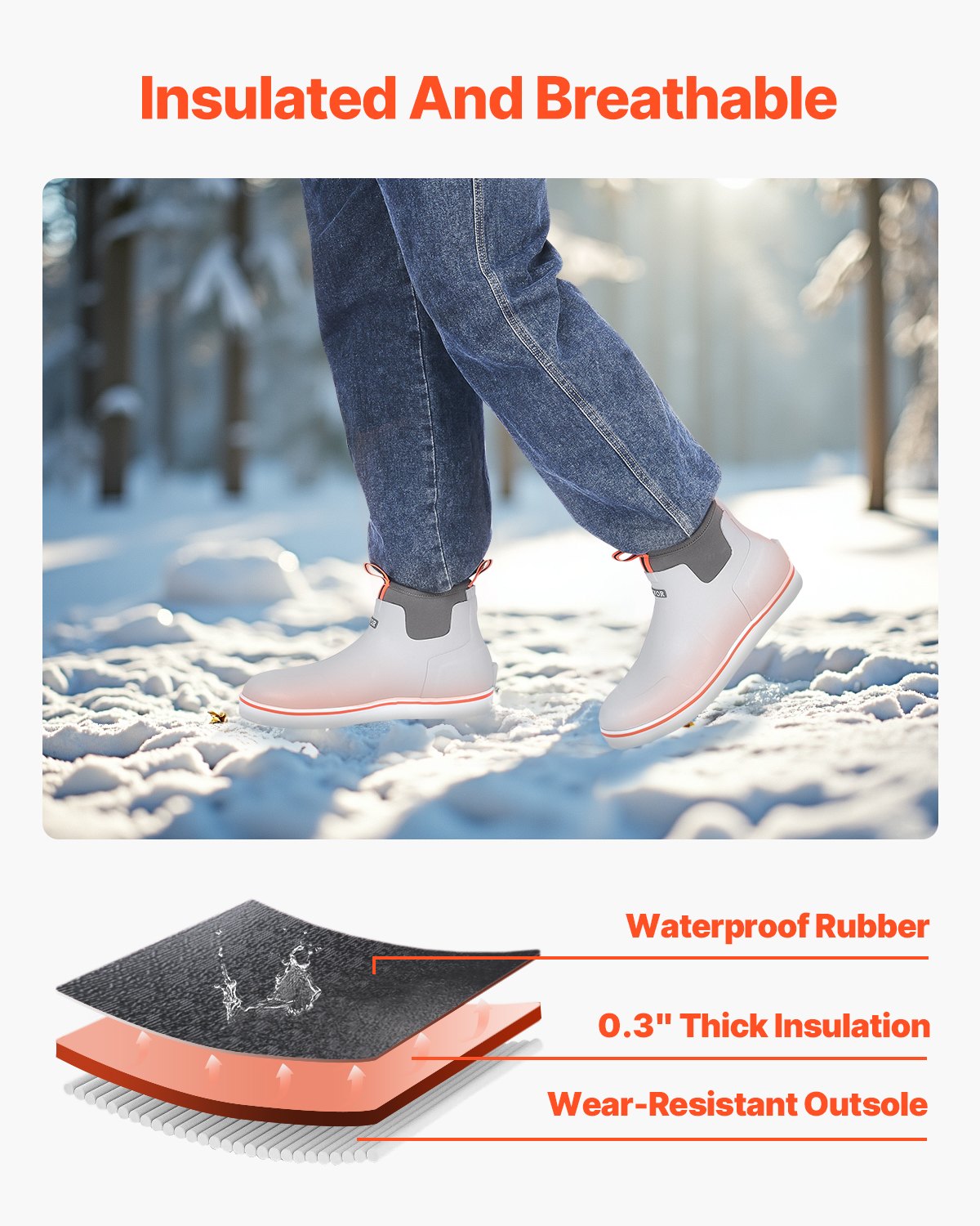 Ankeldäcksstövlar för män Vattentäta halkfria arbetsregnstövlar storlek 12 US