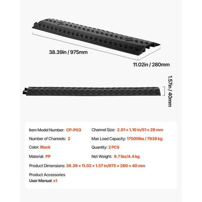 Kabelskydd för nedfall, 7 938 kg/axellastkapacitet, Kraftig kabelslangskyddsramp, Golvkabelskydd, För områden med hög gångtrafik, Inomhus, Utomhus, Hem, Kontor, Lager, 2-pack |  EU