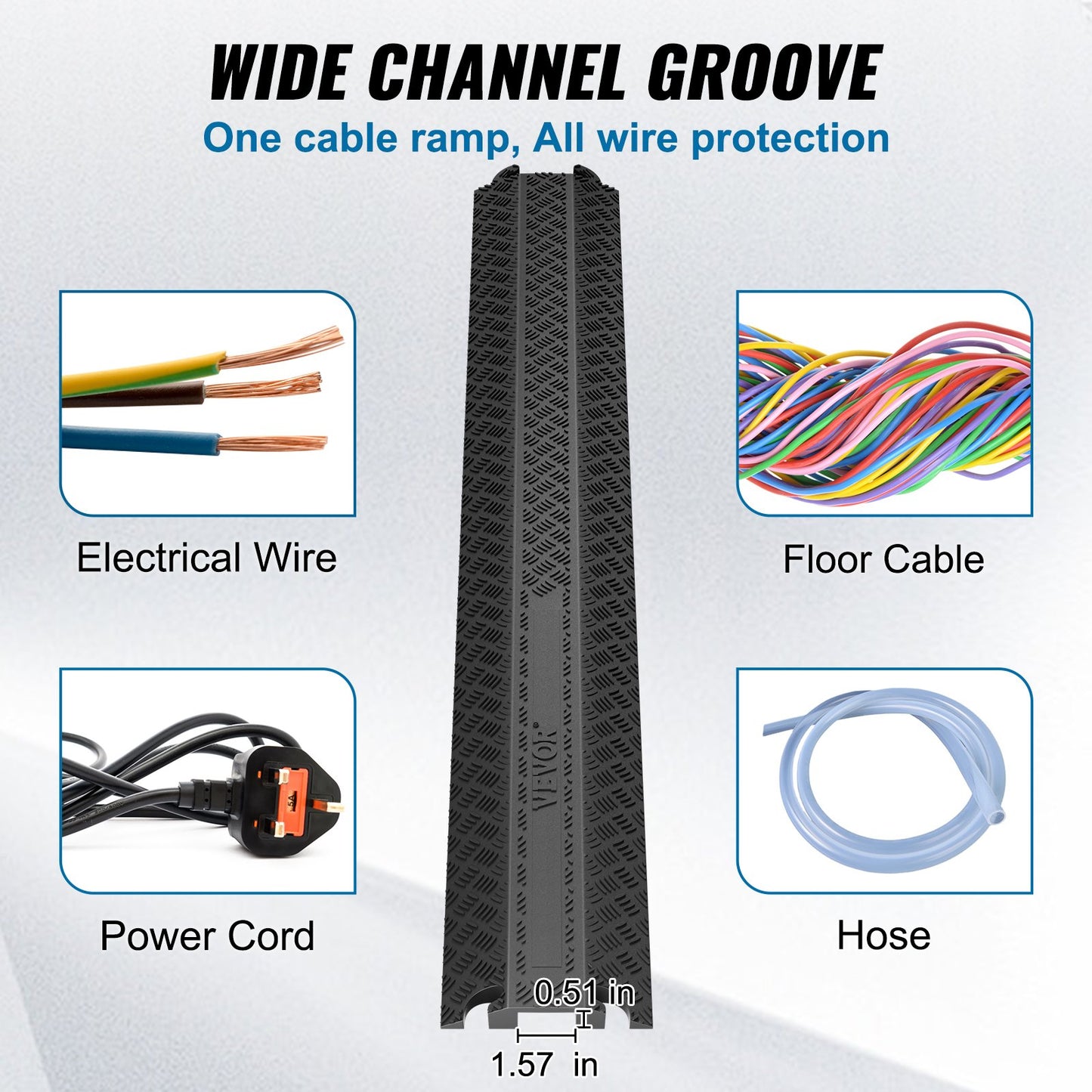 Drop Over Cable Cover Ramp, 2,000 lbs/axle Load Capacity, Heavy Duty Cable Hose Protector Ramp, Floor Cord Cover for High Walking Traffic Areas Indoor Outdoor Home Office Warehouse School