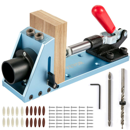 Pocket Hole Jig Kit, M4 justerbart & lättanvänt snickeri-träbearbetningssystem, aluminiumstansningslokalisering, trästyrningar fogvinkelverktyg med borrsex sexkantsskruvar för gör-det-själv-snickarprojekt