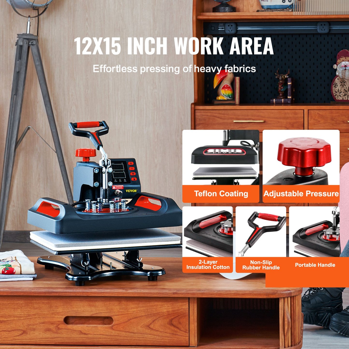 11 in 1 Heat Press, 12 x 15 Inch, Multifunctional Clamshell Printer, Digital Dual-Tube Heat Press Transfer Machine, Swing Away Sublimation Machine for T-Shirt Hat Cap Mug Plate Pen Shoes Black，360° Swing Away Design