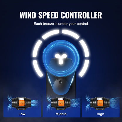 Inline Duct Fan, 6-Inch 400 CFM with Variable Speed Controller, Quiet AC-motor Ventilation Exhaust Fan for Cooling Booster, Grow Tents, Hydroponics