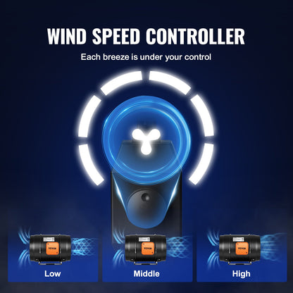 Inline Duct Fan, 8-Inch 750 CFM with Variable Speed Controller, Quiet AC-motor Ventilation Exhaust Fan for Cooling Booster, Grow Tents, Hydroponics