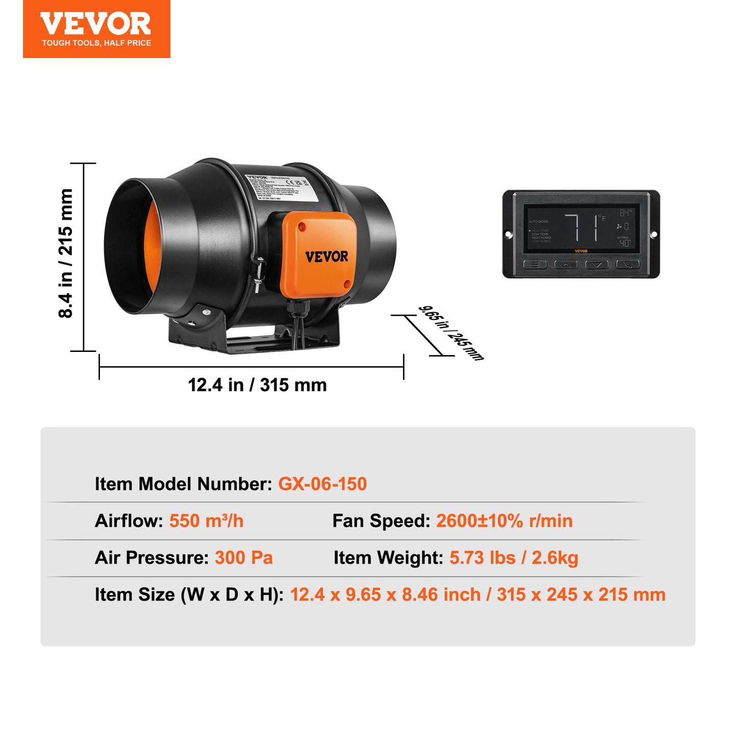 6 inch inline duct fan HVAC exhaust fan kit EC variable speed control