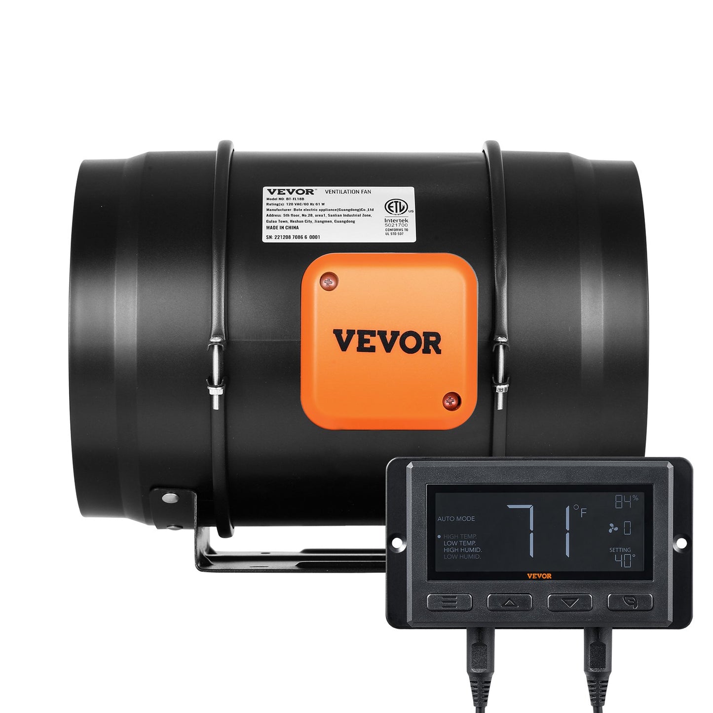 8 Inch Built-in Duct Fan HVAC Exhaust Fan Kit EC Variable Speed Control