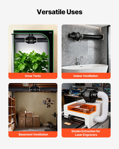 Inline Duct Fan, 4 in Quiet Inline Exhaust Fan, 180 CFM Powerful AC-Motor Ventilation Fans for Cooling Booster, High Air Flow, Vent Blower Fans for Indoor Grow Tents Basement Hydroponics