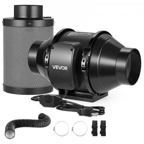 4" Air Filtration Kit, 180 CFM Inline Duct Fan with Speed Controller, Carbon Filter & Ducting Ventilation System for Heating Cooling Booster, Grow Tents, Hydroponics