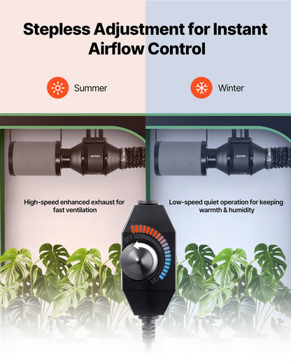 4" Air Filtration Kit, 180 CFM Inline Duct Fan with Speed Controller, Carbon Filter & Ducting Ventilation System for Heating Cooling Booster, Grow Tents, Hydroponics
