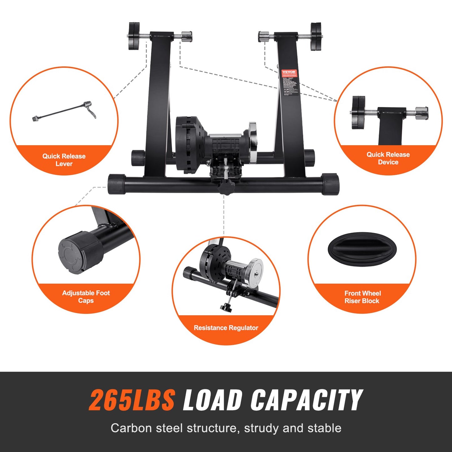 Bike Trainer Stand, magnetischer stationärer Fahrradständer für 26"-29" Räder, geräuschreduzierender Schwungradmotor, sicheres Radfahren für Indoor-Training, mit Schnellspannhebel und Vorderraderhöhung