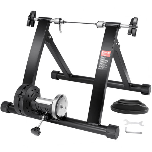 Bike Trainer Stand, magnetiskt stationärt cykelställ för 26"-29" hjul, bullerreducerande svänghjulsmotor, säker cykling för inomhusträning, med snabbkopplingsspak och framhjulshöjare