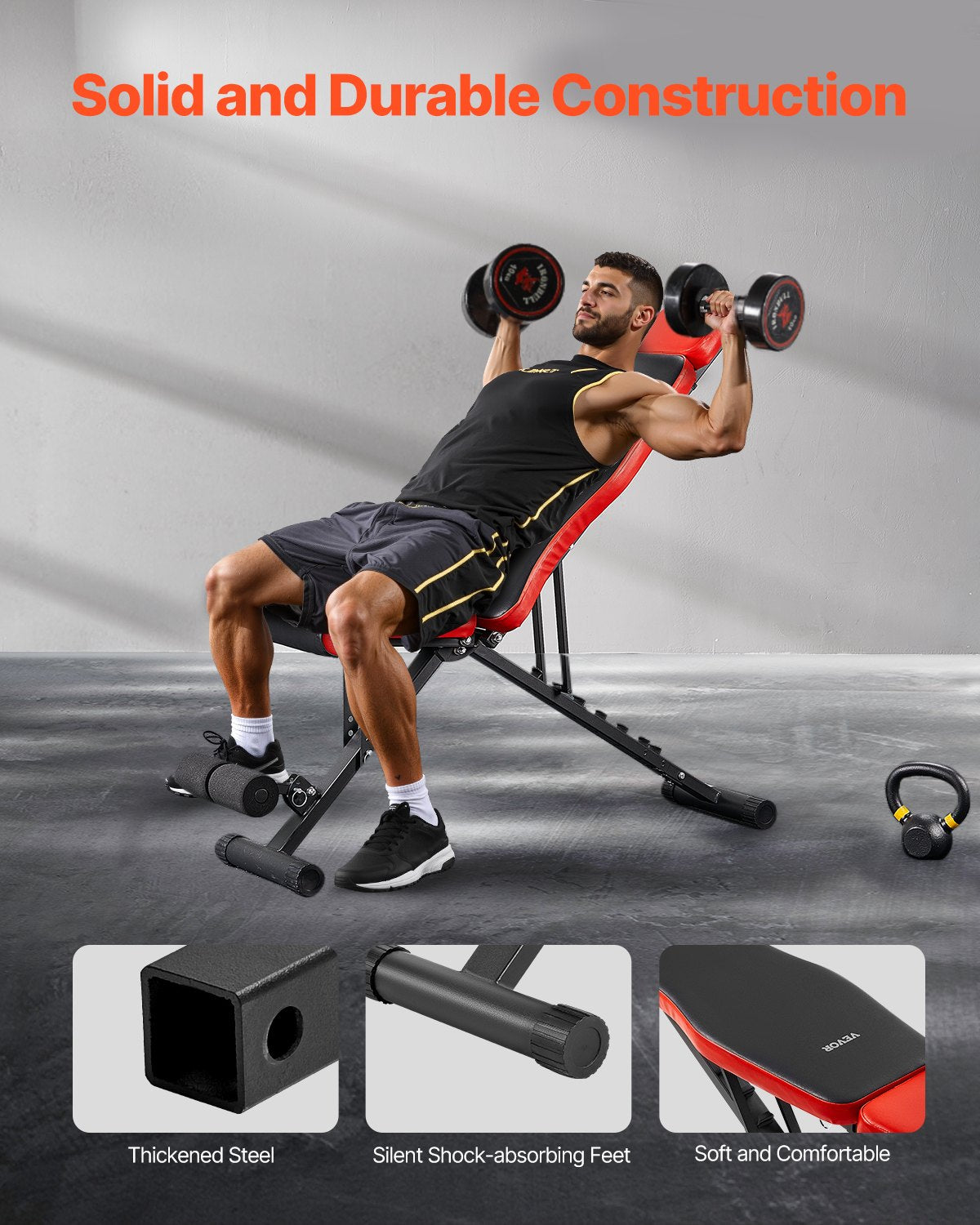 Weight Bench Sit Up Bench Home Gym Strength Training Adjustable Foldable