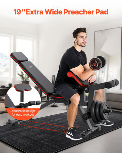 Weight Bench, 800lbs Adjustable Weight Bench Press for Full Body Workout, Exercise Sit up Bench for Home Gym Strength Training, Flat Bench with with Leg Extension, Preacher Pad, Fast Adjustment