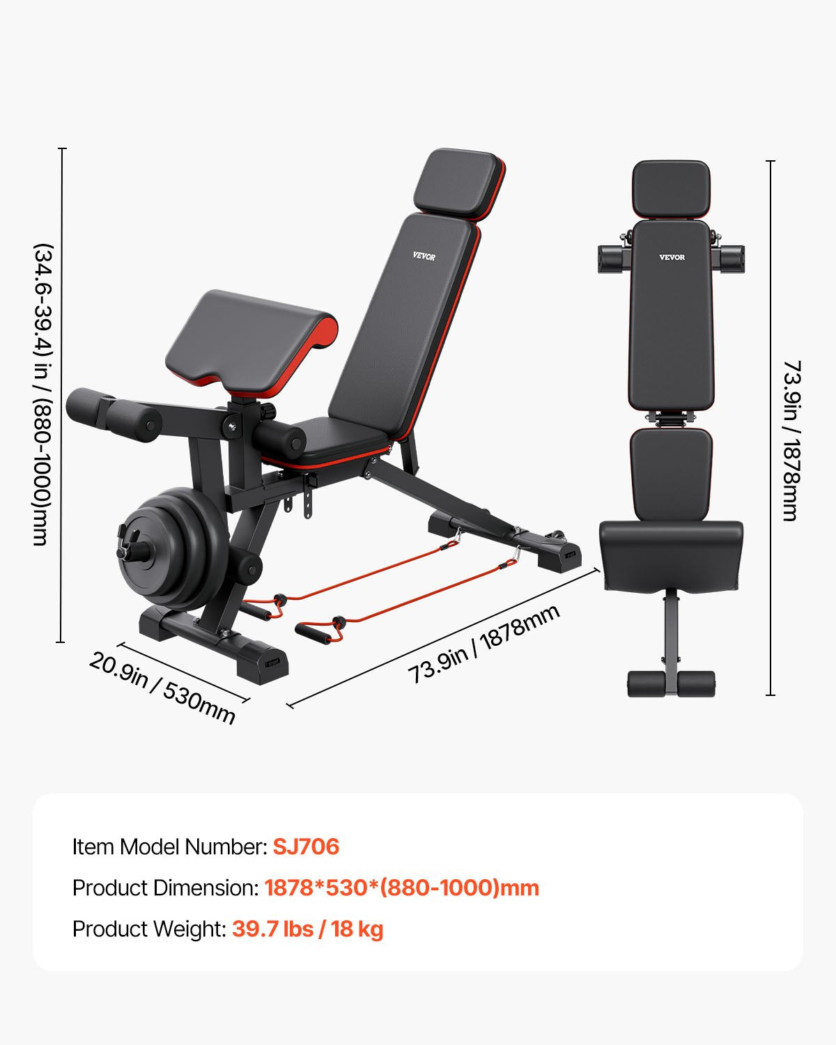 Weight Bench, 800lbs Adjustable Weight Bench Press for Full Body Workout, Exercise Sit up Bench for Home Gym Strength Training, Flat Bench with with Leg Extension, Preacher Pad, Fast Adjustment