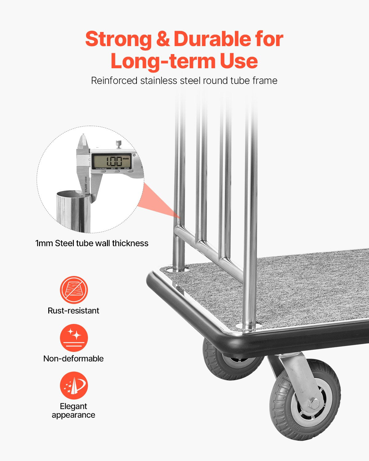 Hotel Bagagevagn 800 LBS Borstad rostfritt stål Finish Bellman's Cart