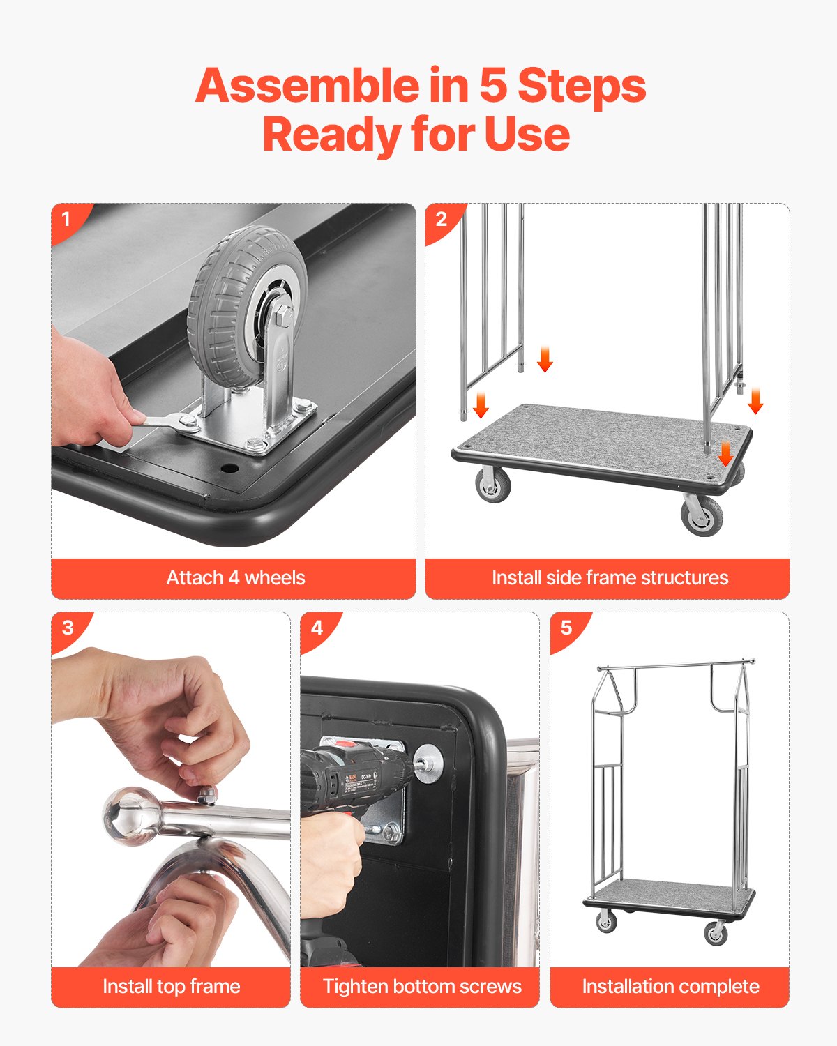 Hotel Bagagevagn 800 LBS Borstad rostfritt stål Finish Bellman's Cart