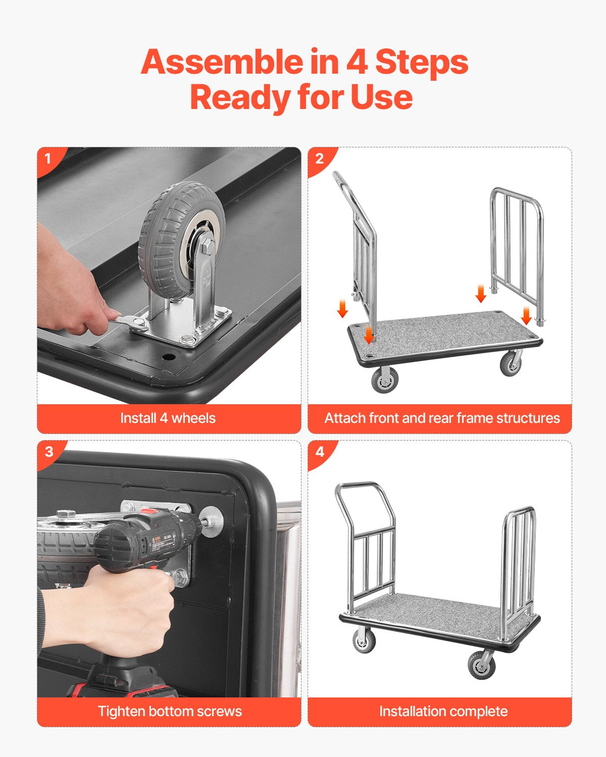Hotel Bagagevagn 750 LBS plattformstruck med avtagbar framram