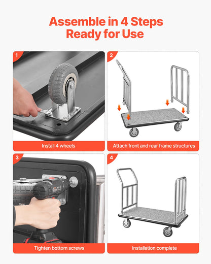 Hotel Bagagevagn 750 LBS plattformstruck med avtagbar framram