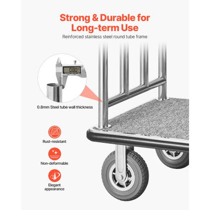 Hotel Bagagevagn 1200 LBS Borstad rostfritt stål Finish Bellman's Cart |  EU