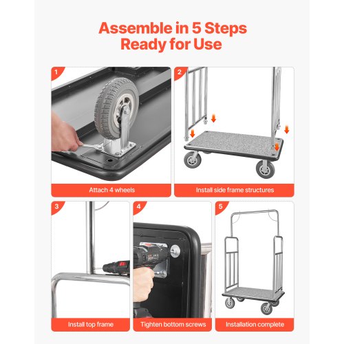 Hotel Bagagevagn 1200 LBS Borstad rostfritt stål Finish Bellman's Cart |  EU