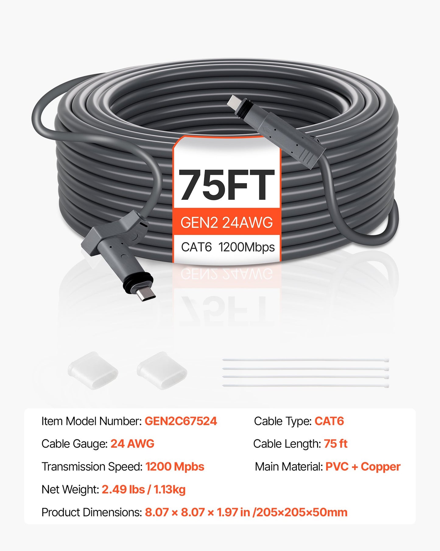 Starlink Gen 2 Cable, 75 FT, 24 AWG Copper Core, Durable Extension Cable for Standard Generation 2, Compatible with Starlink Rectangular Satellite V2, Flexible Wiring for RV, Backyard or Camping