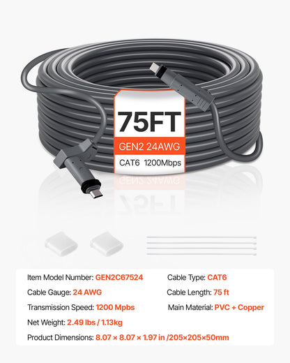 Starlink Gen 2 Cable, 75 FT, 24 AWG Copper Core, Durable Extension Cable for Standard Generation 2, Compatible with Starlink Rectangular Satellite V2, Flexible Wiring for RV, Backyard or Camping