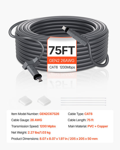 Starlink Gen 2 Cable, 75 FT, 26 AWG Copper Core, Durable Extension Cable for Standard Generation 2, Compatible with Starlink Rectangular Satellite V2, Flexible Wiring for RV, Backyard or Camping