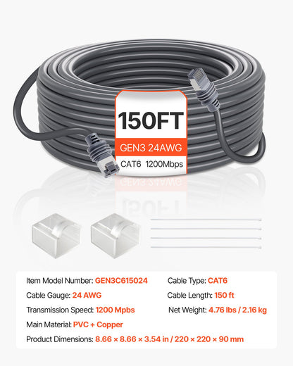 Starlink Gen 3 Cable, 150 FT, 24 AWG Copper Core, Durable Extension Cable for Standard Generation 3, Compatible with Starlink Rectangular Satellite V3, Flexible Wiring for RV, Backyard, Camping