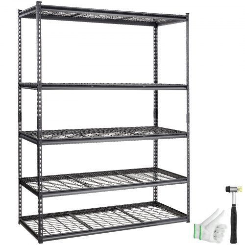 Storage Shelving Unit, 5-Tier Adjustable, 2000 lbs Capacity, Heavy Duty Garage Shelves Metal Organizer Wire Rack, Black, 60" L x 24" W x 78" H for Kitchen Pantry Basement Bathroom Laundry Closet