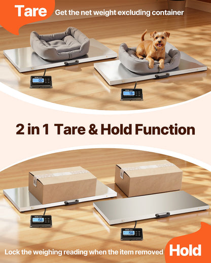 1100Lbs x 0.2Lbs Digital Livestock Scale Large Pet Vet Scale Stainless Steel Platform Electronic Postal Shipping Scale Heavy Duty Large Dog Hog Sheep Goat Pig Sheep Scale