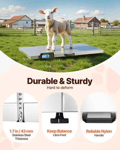1100Lbs x 0.2Lbs Digital Livestock Scale Large Pet Vet Scale Stainless Steel Platform Electronic Postal Shipping Scale Heavy Duty Large Dog Hog Sheep Goat Pig Sheep Scale