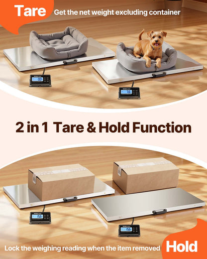 Livestock Scale 700LBS, Dog Scales Large Platform 40.6x20.9Inch Stainless Steel Vet Scale Industrial Floor Scale Large Animal Scale Pig Scale Goat Weight Scale Pet Digital Scale