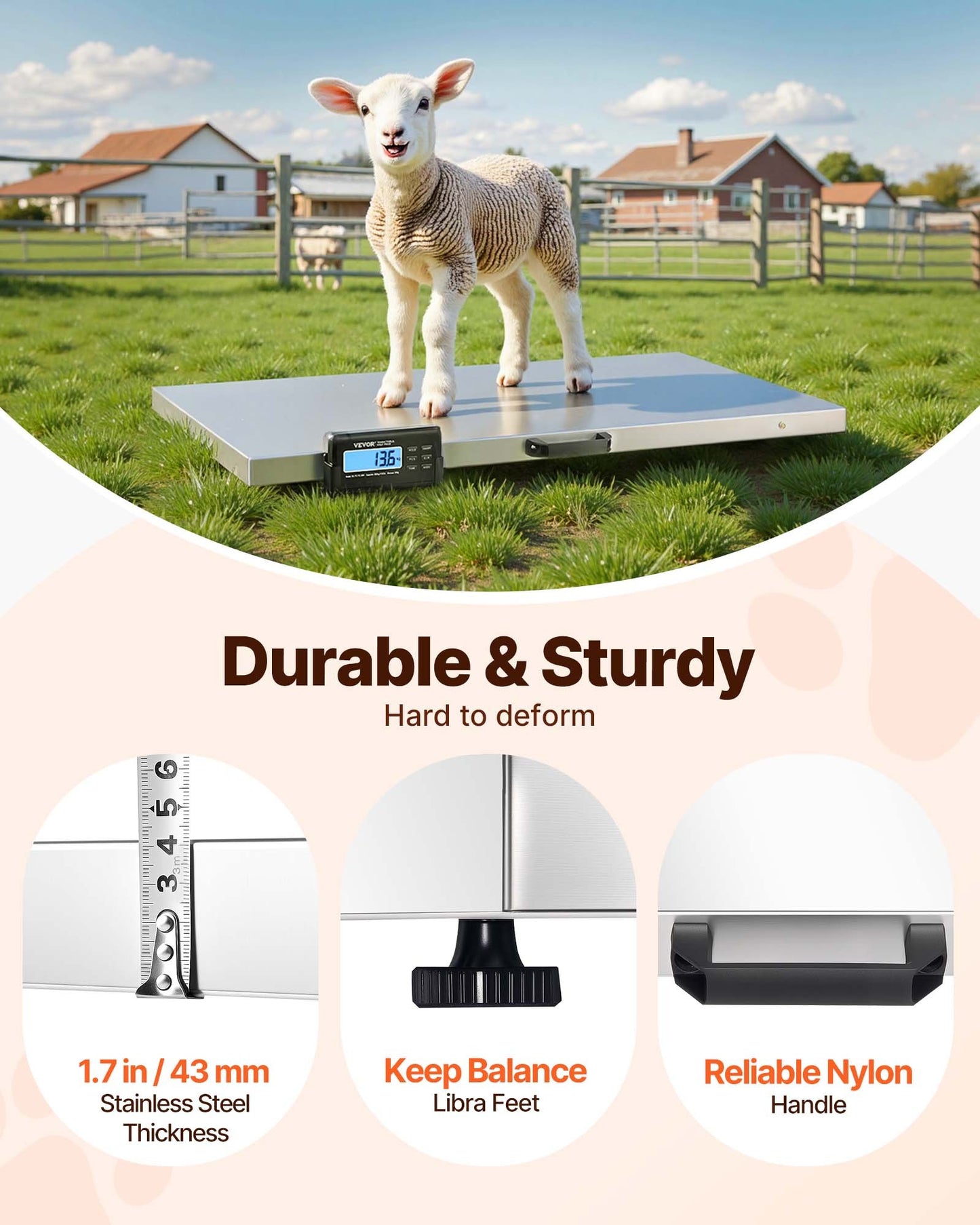 Livestock Scale 700LBS, Dog Scales Large Platform 40.6x20.9Inch Stainless Steel Vet Scale Industrial Floor Scale Large Animal Scale Pig Scale Goat Weight Scale Pet Digital Scale