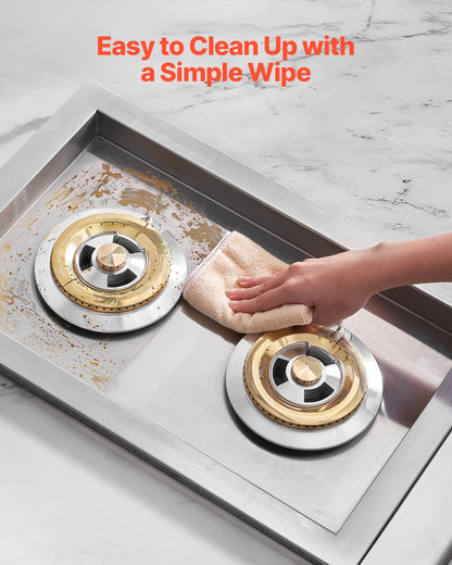 Double Grilling Side Burners, 2 x 15,000BTU Liquid Propane Side Burner for Outdoor Kitchen, Convertible to Natural Gas, 304 Stainless Steel Built-in Double Grill Burners for BBQ Grill Island