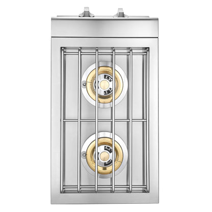 Double Grilling Side Burners, 2 x 15,000BTU Liquid Propane Side Burner for Outdoor Kitchen, Convertible to Natural Gas, 304 Stainless Steel Built-in Double Grill Burners for BBQ Grill Island