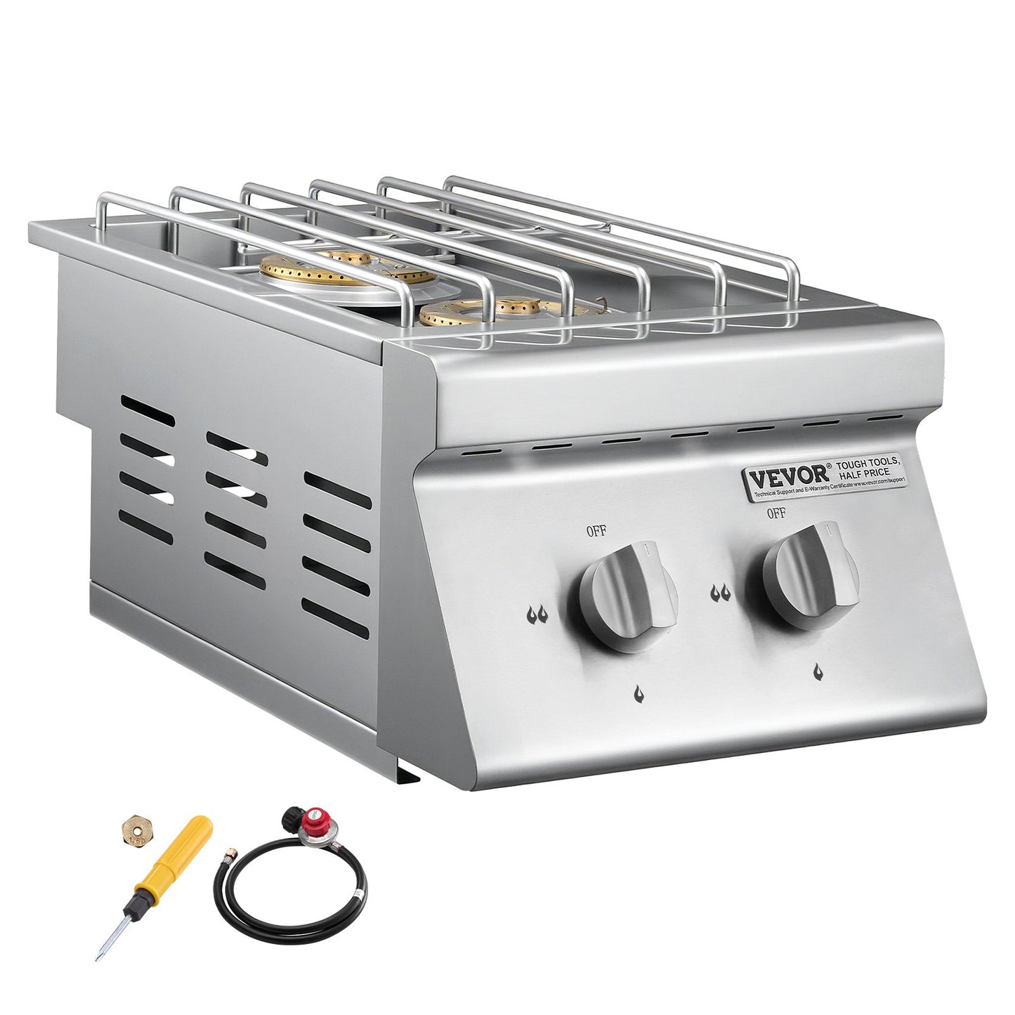 Double Grilling Side Burners, 2 x 15,000BTU Liquid Propane Side Burner for Outdoor Kitchen, Convertible to Natural Gas, 304 Stainless Steel Built-in Double Grill Burners for BBQ Grill Island