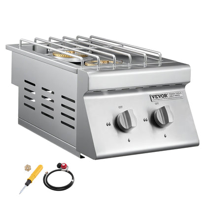 Double Grilling Side Burners, 2 x 15,000BTU Liquid Propane Side Burner for Outdoor Kitchen, Convertible to Natural Gas, 304 Stainless Steel Built-in Double Grill Burners for BBQ Grill Island