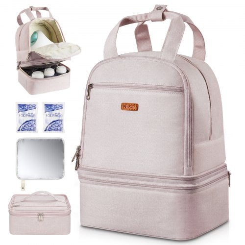 Breast Pump Backpack, Breast Feeding Bag with Ice Pack, Fits for S1/S2, Pumping Accessories & Breastmilk Storage, Portable Pump Carrying Case for Work, Travel and Family Use, Light Pink