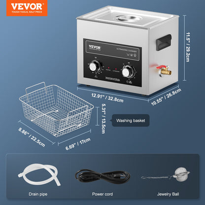 10L Ultrasonic Cleaner with Heating Timer and Digital Sound Machine