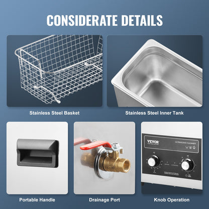 6L Ultrasonic Cleaner with Heater Timer & Basket, Professional Digital Sonic Cavitation Machine, 180W Cleaning Machine for Watch Instruments, Glasses, Coin, Metal Parts, Tool