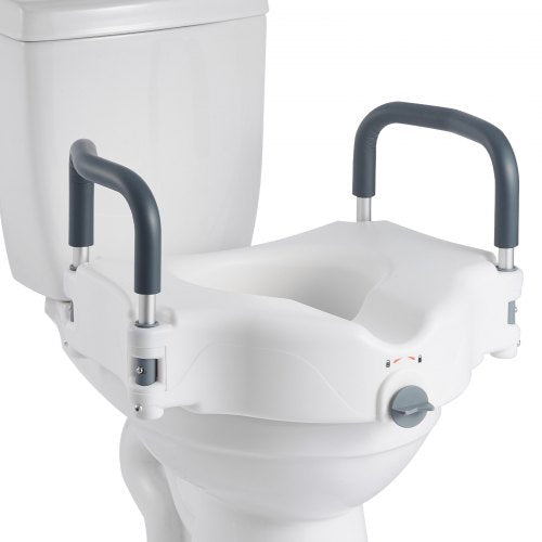 Raised Toilet Seat with Arms, 300 lbs Load Capacity, 5-Inch Lift Height, Widened Commode Elevated Toilet Seat Riser with Padded Handles for Seniors, Elderly, Handicap, Disabled, and Adults Use