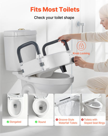 Raised Toilet Seat with Arms, 300 lbs Load Capacity, 5-Inch Lift Height, Widened Commode Elevated Toilet Seat Riser with Padded Handles for Seniors, Elderly, Handicap, Disabled, and Adults Use