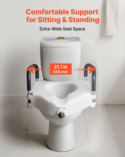 Raised Toilet Seat with Arms, 300 lbs Load Capacity, 5-Inch Lift Height, Widened Commode Elevated Toilet Seat Riser with Padded Handles for Seniors, Elderly, Handicap, Disabled, and Adults Use