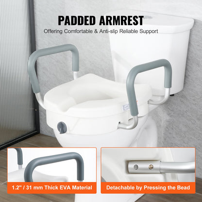 Raised Toilet Seat, 5" Height Raised, 350 lbs Weight Capacity, for Round and Elongated Toilet, Twist Lock Installation,19.1" - 21.7" Adjustable Width, for Elderly, Handicap, Patient, Pregnant, M